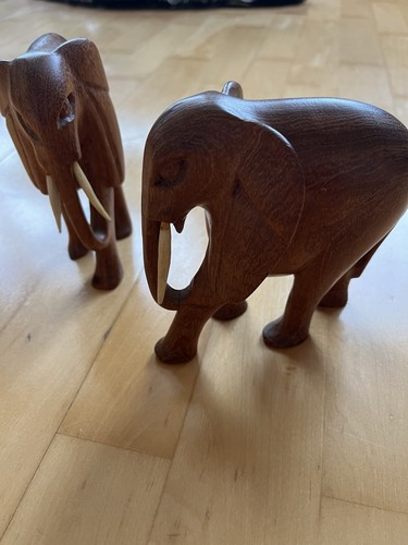 Pair wooden carved elephant - of,