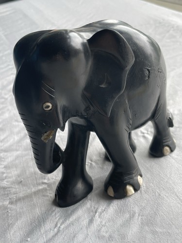 Black wooden elephant - black,