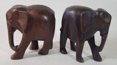 Two vintage wooden elephants - vintage,