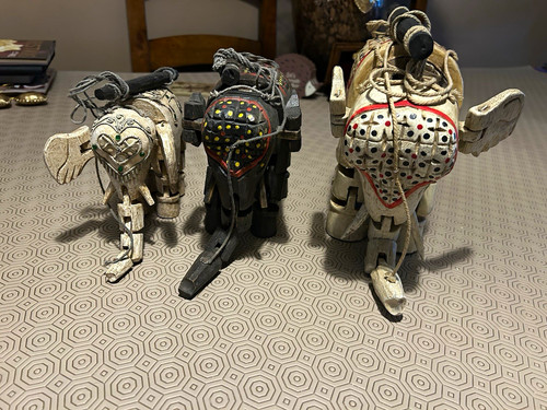 Carved painted wooden elephant - carved,