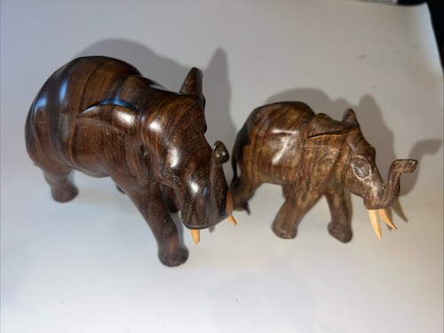 Pair solid wooden elephants - pair, of