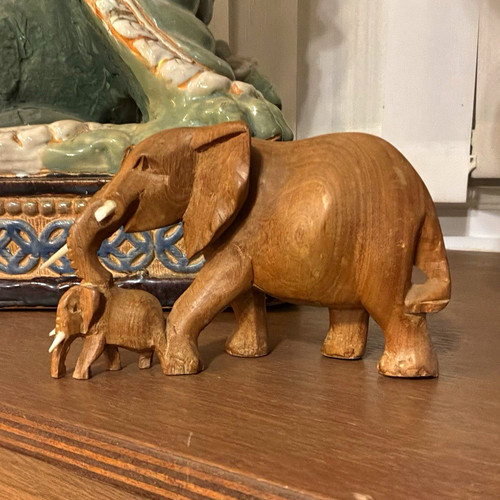 Carved wooden elephant - wooden, &