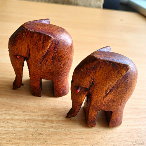 Pair wooden carved elephant - pair,