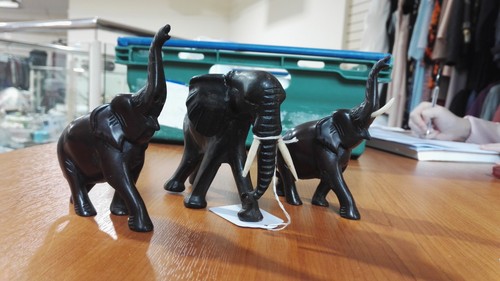 Ebony wooden elephants set - ebony,