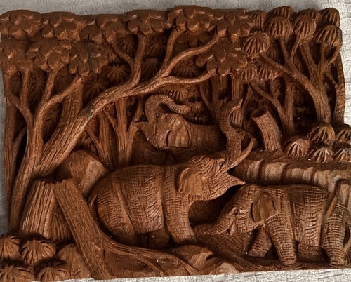 Carved wooden elephant family - wooden,