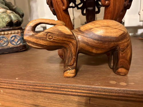 Carved brown wooden elephant - brown,