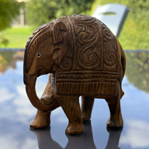 Vintage wooden oak elephant - vintage,