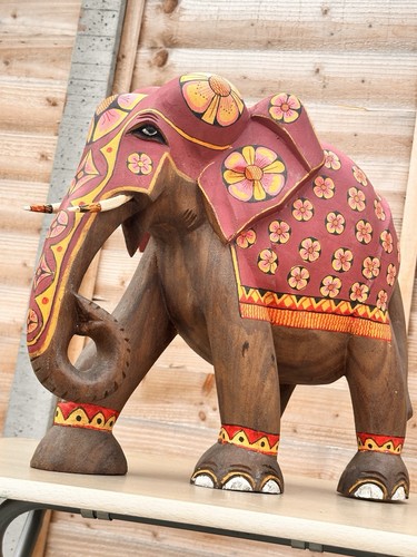 Pained wooden elephant 46x38cm - wooden,